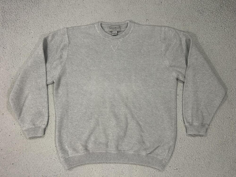 Eddie Bauer Sweater Mens LT Gray Cotton Crewneck Pullover Knit Australia